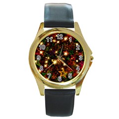 Christmas Xmas Stars Star Advent Background Round Gold Metal Watch