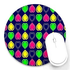 Blue Colorful Hearts Round Mousepad by ConteMonfrey