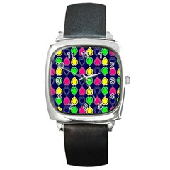 Blue Colorful Hearts Square Metal Watch by ConteMonfrey