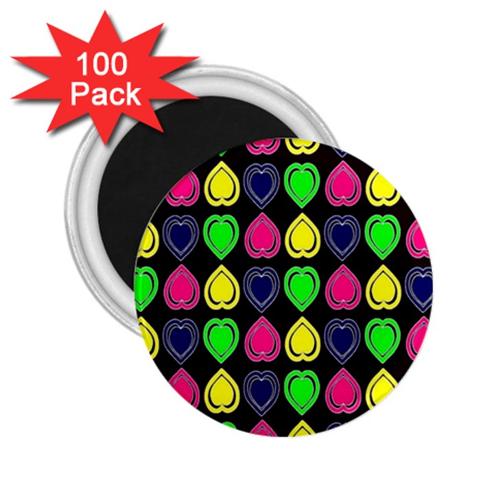 Black Blue Colorful Hearts 2.25  Magnets (100 pack) 