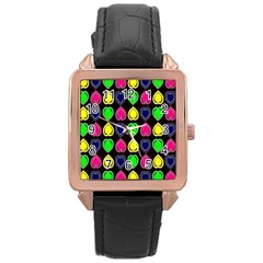 Black Blue Colorful Hearts Rose Gold Leather Watch  by ConteMonfrey