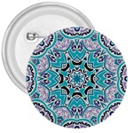 Blue Shades Mandala   3  Buttons Front