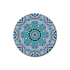 Blue Shades Mandala   Rubber Coaster (round) by ConteMonfrey