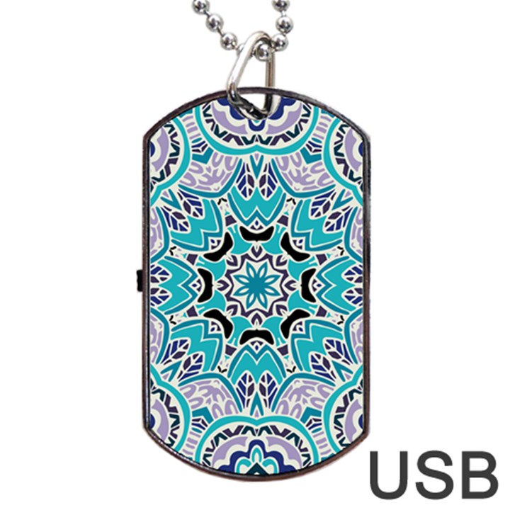 Blue Shades Mandala   Dog Tag USB Flash (One Side)