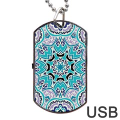 Blue Shades Mandala   Dog Tag Usb Flash (two Sides) by ConteMonfrey