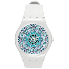 Blue Shades Mandala   Round Plastic Sport Watch (m) by ConteMonfrey