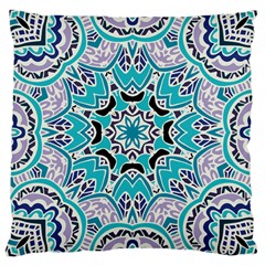 Blue Shades Mandala   Large Cushion Case (one Side) by ConteMonfrey