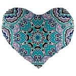 Blue Shades Mandala   Large 19  Premium Heart Shape Cushions Front