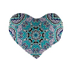 Blue Shades Mandala   Standard 16  Premium Flano Heart Shape Cushions by ConteMonfrey