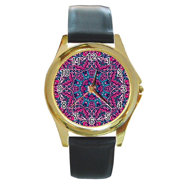 Good Vibes Brain Round Gold Metal Watch