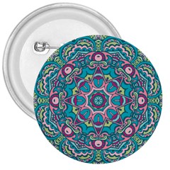 Green, Blue And Pink Mandala  3  Buttons by ConteMonfrey