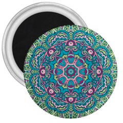 Green, Blue And Pink Mandala  3  Magnets by ConteMonfrey