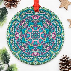 Green, Blue And Pink Mandala  Ornament (round) by ConteMonfrey