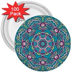 Green, Blue And Pink Mandala  3  Buttons (100 pack)  Front