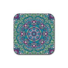 Green, Blue And Pink Mandala  Rubber Coaster (square) by ConteMonfrey