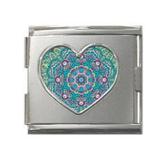 Green, Blue And Pink Mandala  Mega Link Heart Italian Charm (18mm)