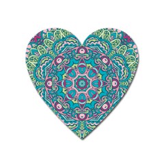 Green, Blue And Pink Mandala  Heart Magnet by ConteMonfrey