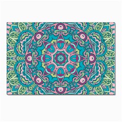 Green, Blue And Pink Mandala  Postcard 4 x 6  (pkg Of 10) by ConteMonfrey