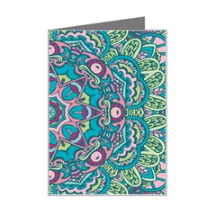 Green, Blue And Pink Mandala  Mini Greeting Card by ConteMonfrey