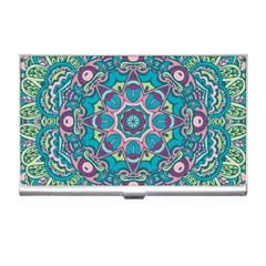 Green, Blue And Pink Mandala  Business Card Holder by ConteMonfrey