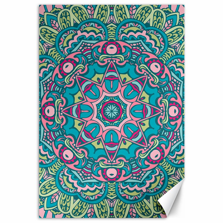 Green, Blue And Pink Mandala  Canvas 12  x 18 