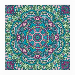 Green, Blue And Pink Mandala  Medium Glasses Cloth by ConteMonfrey