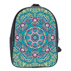 Green, Blue And Pink Mandala  School Bag (large) by ConteMonfrey