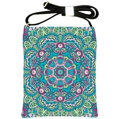 Green, Blue And Pink Mandala  Shoulder Sling Bag by ConteMonfrey