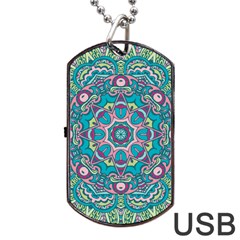 Green, Blue And Pink Mandala  Dog Tag Usb Flash (one Side) by ConteMonfrey