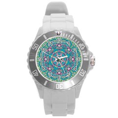 Green, Blue And Pink Mandala  Round Plastic Sport Watch (l) by ConteMonfrey