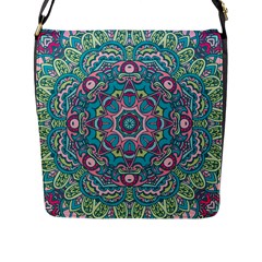 Green, Blue And Pink Mandala  Flap Closure Messenger Bag (l) by ConteMonfrey