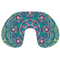 Green, Blue And Pink Mandala  Travel Neck Pillow by ConteMonfrey