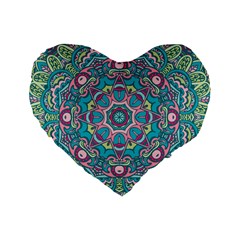 Green, Blue And Pink Mandala  Standard 16  Premium Flano Heart Shape Cushions by ConteMonfrey