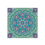 Green, Blue And Pink Mandala  Satin Bandana Scarf 22  x 22  Front