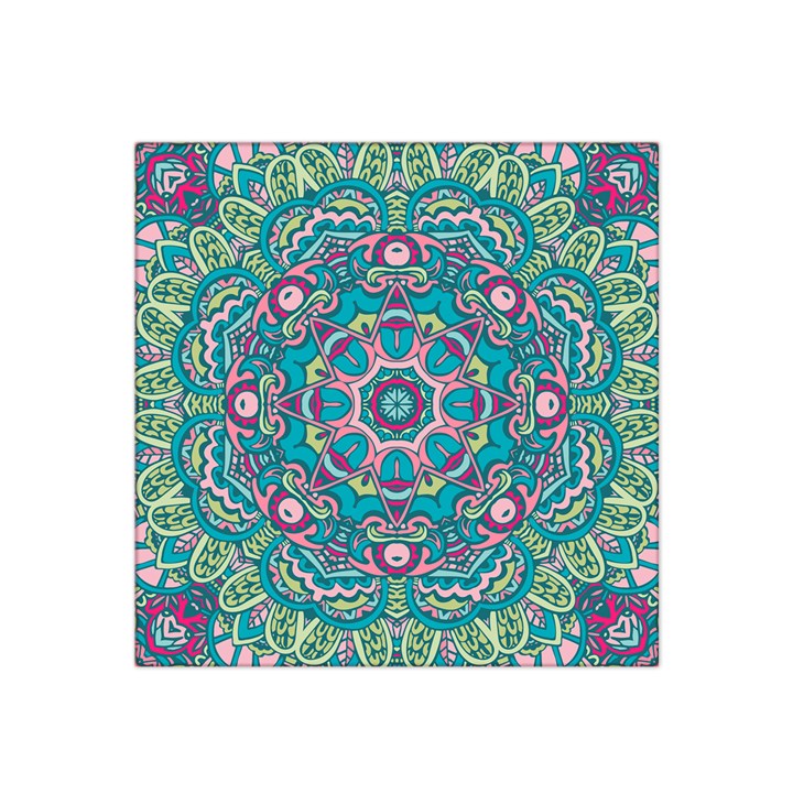 Green, Blue And Pink Mandala  Satin Bandana Scarf 22  x 22 