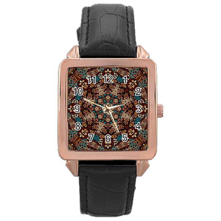 Vintage Vibes Mandala  Rose Gold Leather Watch 