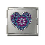 Purple, Blue And Pink Eyes Mega Link Heart Italian Charm (18mm) Front