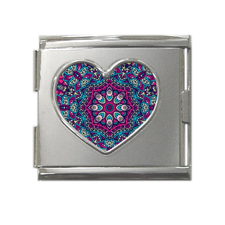 Purple, Blue And Pink Eyes Mega Link Heart Italian Charm (18mm)