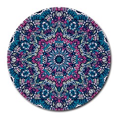 Mandala Flowers  Round Mousepad by ConteMonfrey