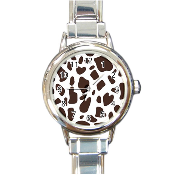 Cow spots brown white Round Italian Charm Watch