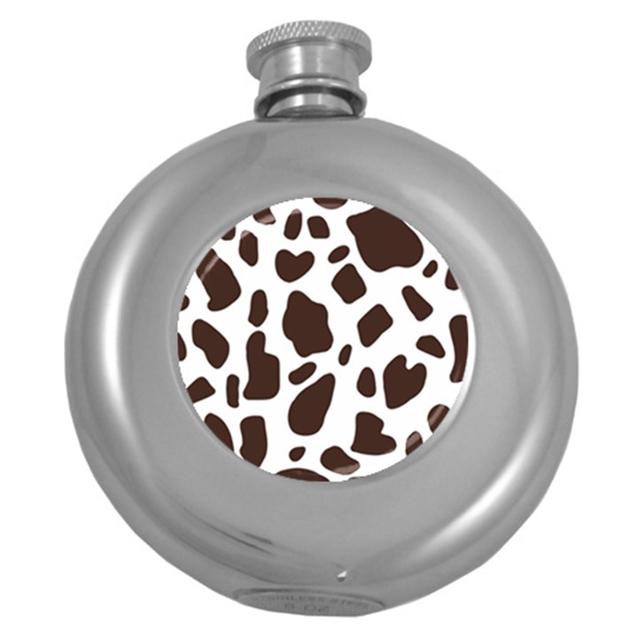 Cow spots brown white Round Hip Flask (5 oz)