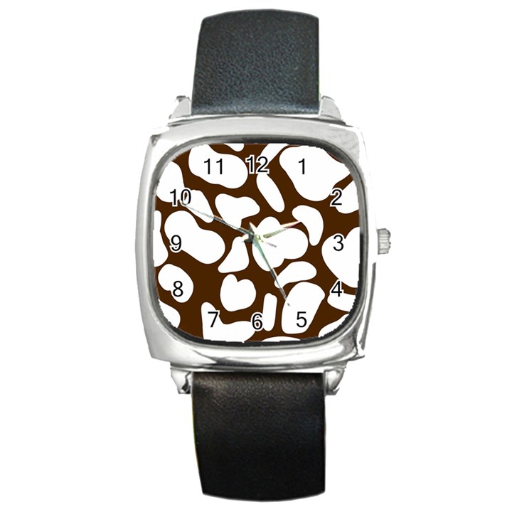 Brown white cow Square Metal Watch