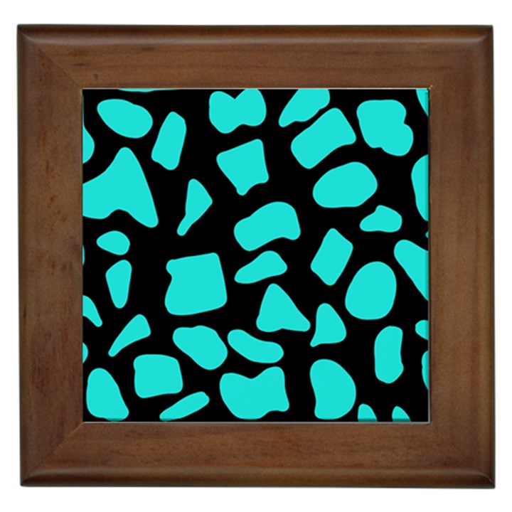 Blue Neon Cow Background   Framed Tile