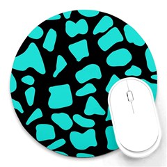 Blue Neon Cow Background   Round Mousepad by ConteMonfrey