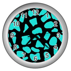 Blue Neon Cow Background   Wall Clock (silver) by ConteMonfrey