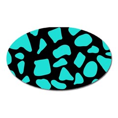 Blue Neon Cow Background   Oval Magnet by ConteMonfrey