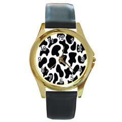 Cow Black And White Spots Round Gold Metal Watch by ConteMonfrey