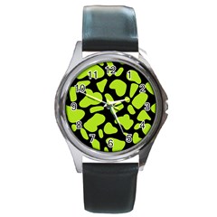 Neon Green Cow Spots Round Metal Watch by ConteMonfrey