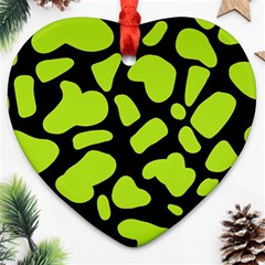 Neon Green Cow Spots Ornament (heart) by ConteMonfrey