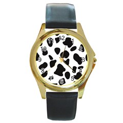 Black And White Spots Round Gold Metal Watch by ConteMonfrey